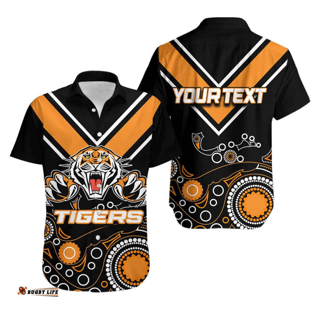 Custom Personalised Wests Tigers Hawaiian Shirt Aboriginal Symbol