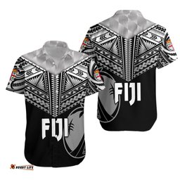 Fiji Rugby Hawaiian Shirt Coconut Sporty Vibes Full Black