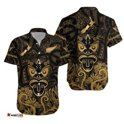 Maori Aotearoa Rugby Haka Hawaiian Shirt New Zealand Silver Fern Gold