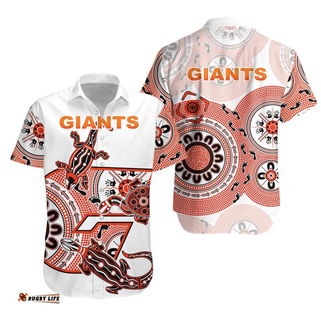 GWS Giants Hawaiian Shirt Simple Indigenous