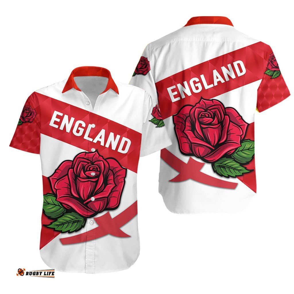 England Rugby Hawaiian Shirt Sporty Style