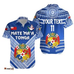 Custom Personalised Mate Ma'a Tonga Rugby Hawaiian Shirt Polynesian Creative Style, Custom Text and Number Blue
