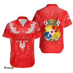 Tonga Rugby Hawaiian Shirt Polynesian With Coat Of Arms Style
