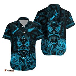 Maori Aotearoa Rugby Haka Hawaiian Shirt New Zealand Silver Fern Turquoise