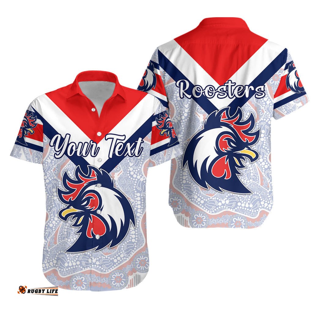 Custom Personalised Sydney Hawaiian Shirt Roosters Indigenous Vibes White