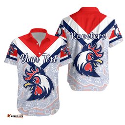 Custom Personalised Sydney Hawaiian Shirt Roosters Indigenous Vibes White
