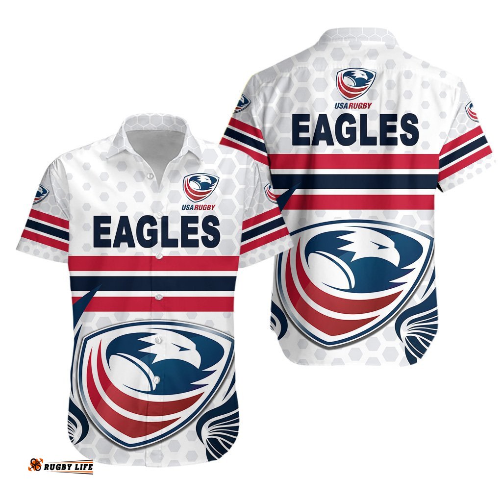 USA Rugby Hawaiian Shirt Eagles Simple Style White