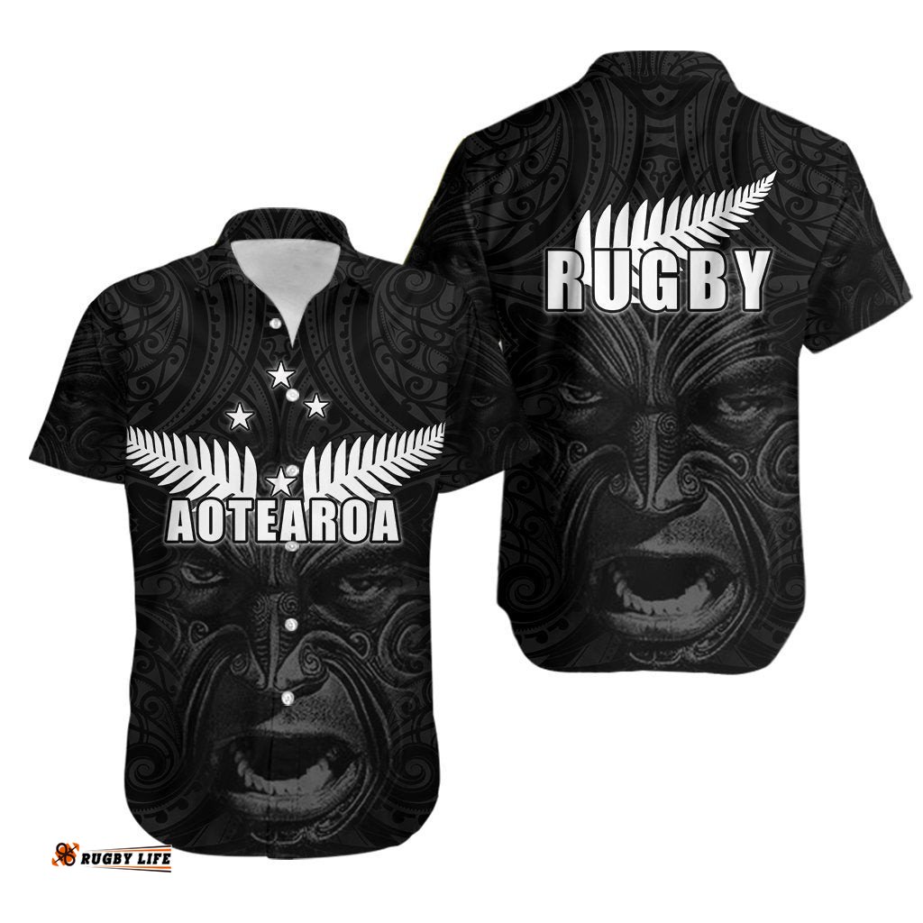 New Zealand Rugby The Haka Tatto Face Hawaiian Shirt