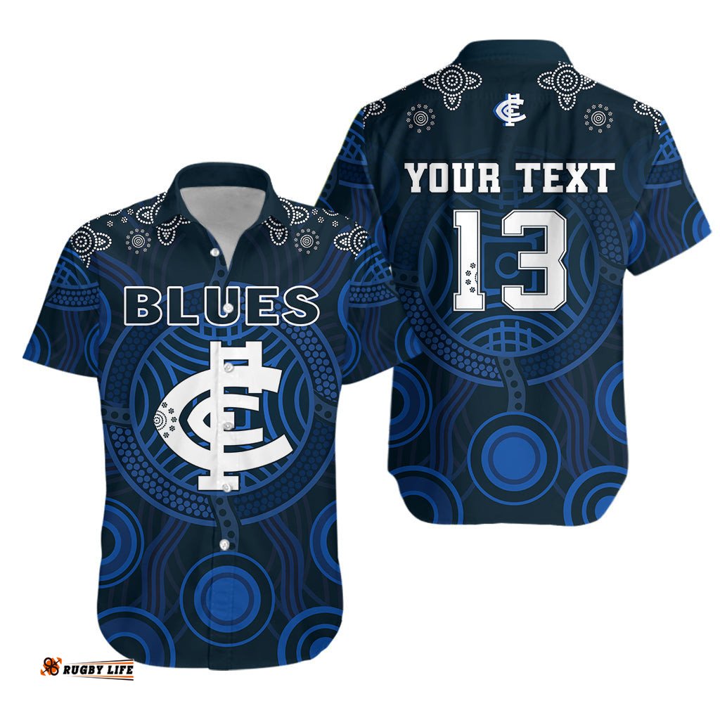 Custom Personalised Blues Indigenous Hawaiian Shirt Football Season Custom Text and Number