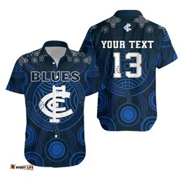 Custom Personalised Blues Indigenous Hawaiian Shirt Football Season Custom Text and Number