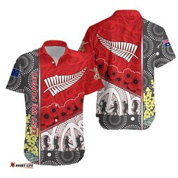 ANZAC Day Lest We Forget Hawaiian Shirt Australia Indigenous and New Zealand Maori Red