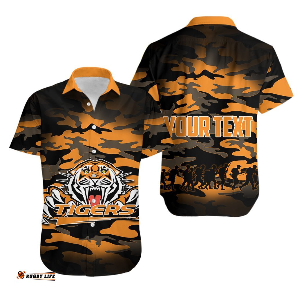 Custom Personalised Wests Tigers Hawaiian Shirt ANZAC Day Army Patterns