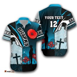 Custom Personalised Sharks Hawaiian Shirt Cronulla ANZAC Day