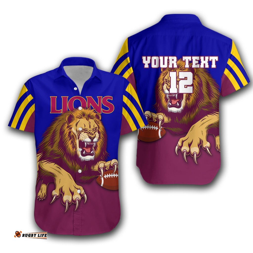 Custom Personalised Brisbane Hawaiian Shirt Lions Three Stripes