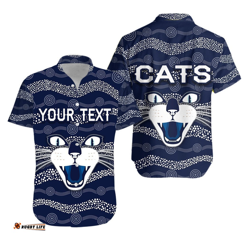 Custom Personalised Geelong Hawaiian Shirt Cats Indigenous Navy