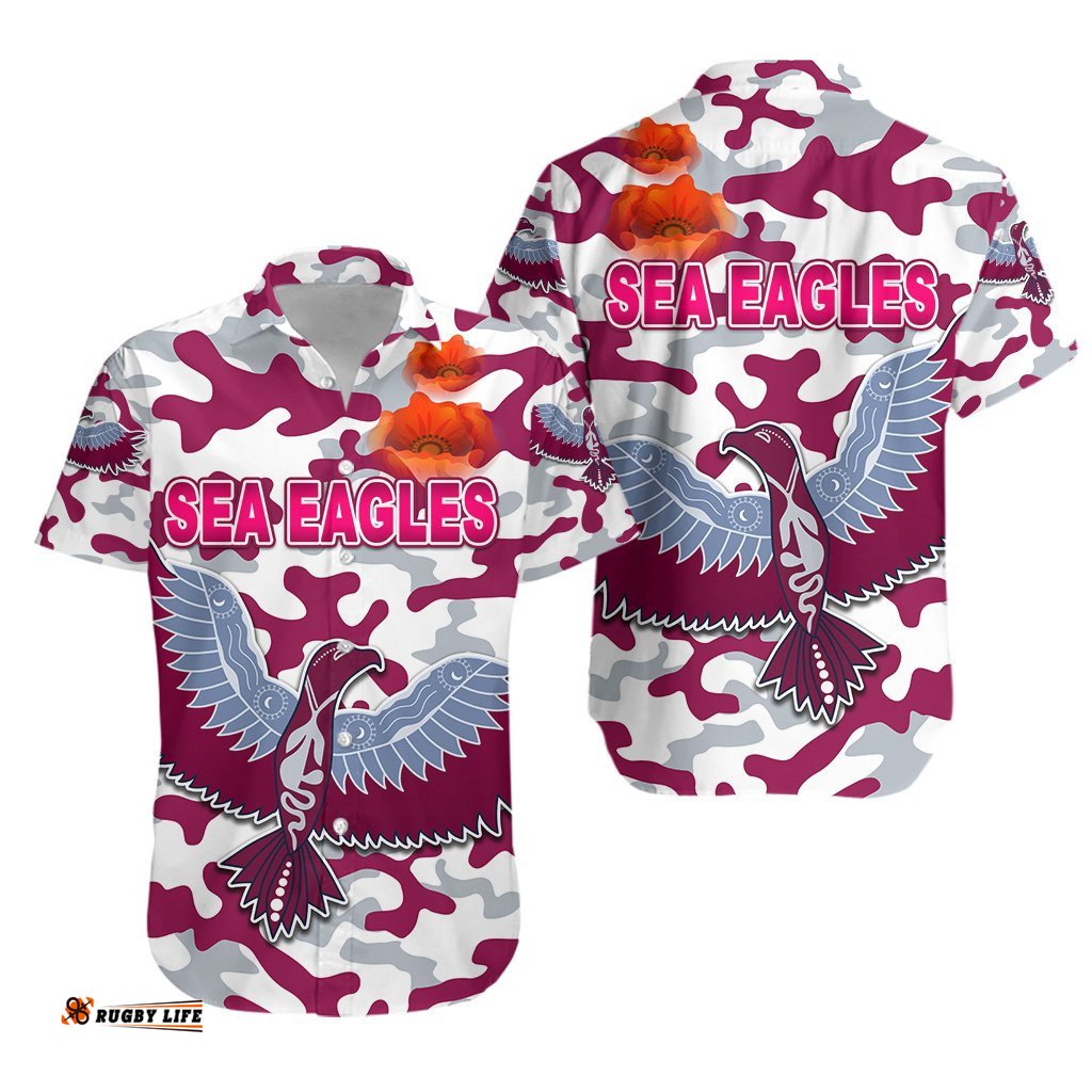 Manly Warringah Hawaiian Shirt Sea Eagles ANZAC Day Camouflage