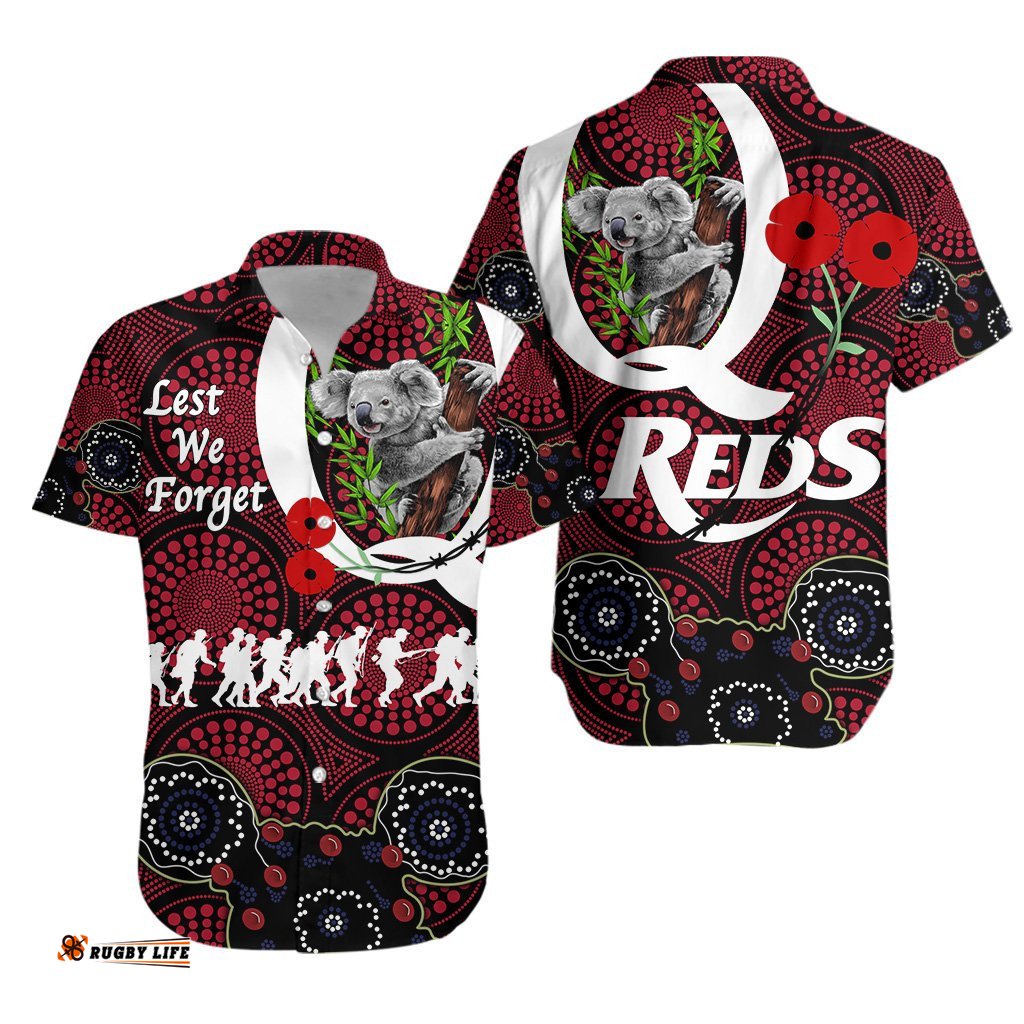 Australia Hawaiian Shirt Queensland Reds Rugby ANZAC Day