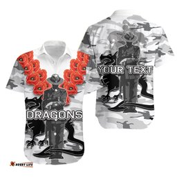 Custom Personalised St. George Illawarra Dragons Hawaiian Shirt ANZAC Day Army Patterns White