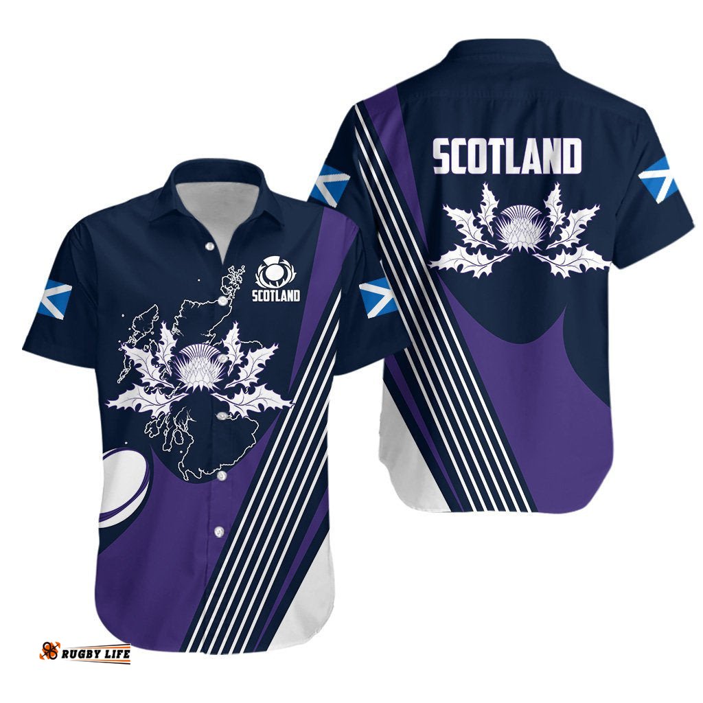 Scotland Rugby Hawaiian Shirt Thistle Map