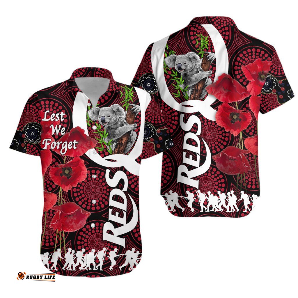 Australia Hawaiian Shirt Queensland Reds Rugby Lest We Forget