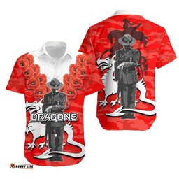 St. George Illawarra Dragons Hawaiian Shirt ANZAC Day Army Patterns Red