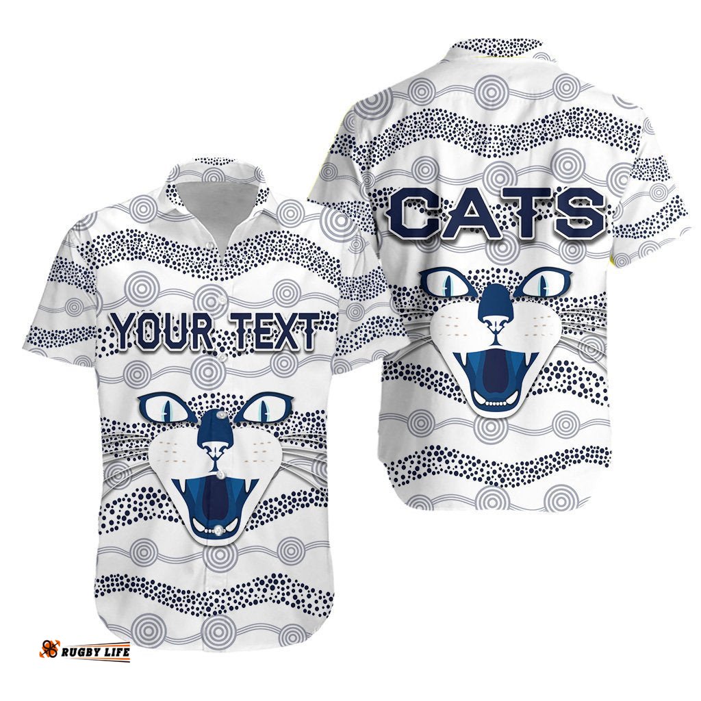 Custom Personalised Geelong Hawaiian Shirt Cats Indigenous White