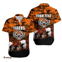 Custom Personalised NRL Anzac Day Hawaiian Shirt Tigers Army Style