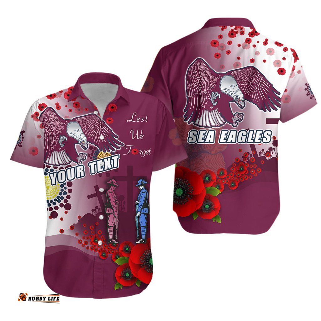 Custom Personalised Sea Eagles ANZAC Day Hawaiian Shirt Indigenous Lest We Forget