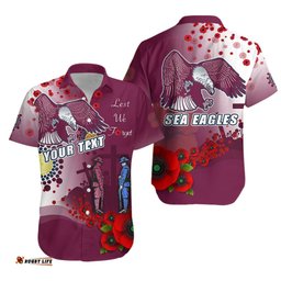 Custom Personalised Sea Eagles ANZAC Day Hawaiian Shirt Indigenous Lest We Forget
