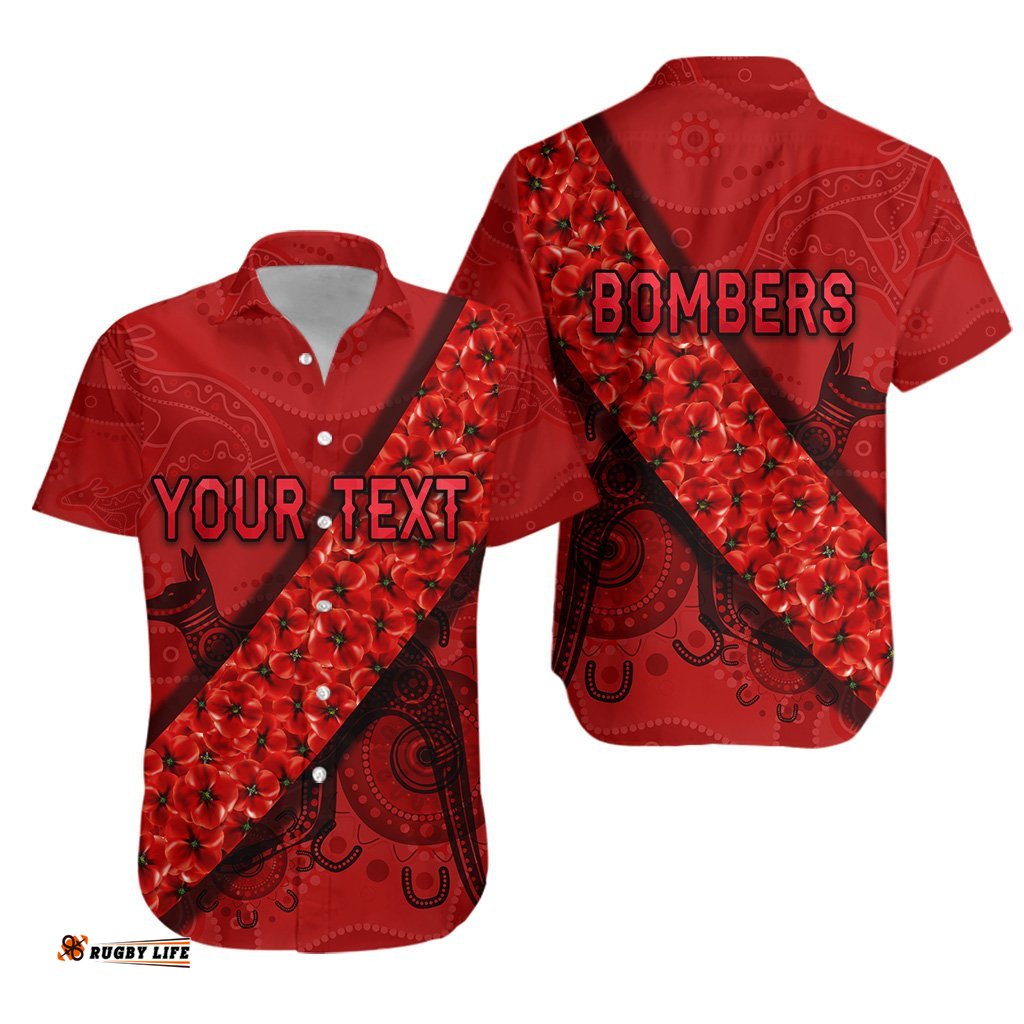 Custom Personalised Essendon Bombers Hawaiian Shirt ANZAC Day Indigenous Red