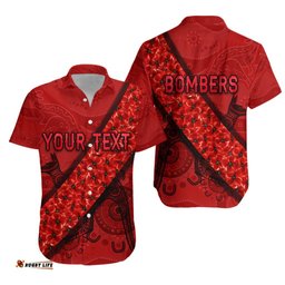 Custom Personalised Essendon Bombers Hawaiian Shirt ANZAC Day Indigenous Red