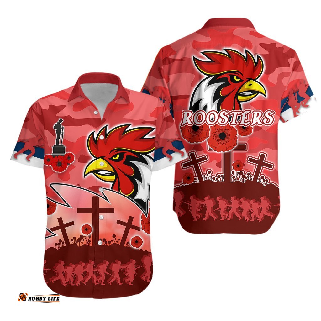 Roosters ANZAC Day Hawaiian Shirt Military Red
