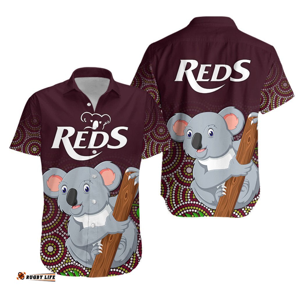 Reds Indigenous Rugby Hawaiian Shirt Koala