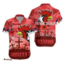 Custom Personalised Roosters ANZAC Day Hawaiian Shirt Military Red