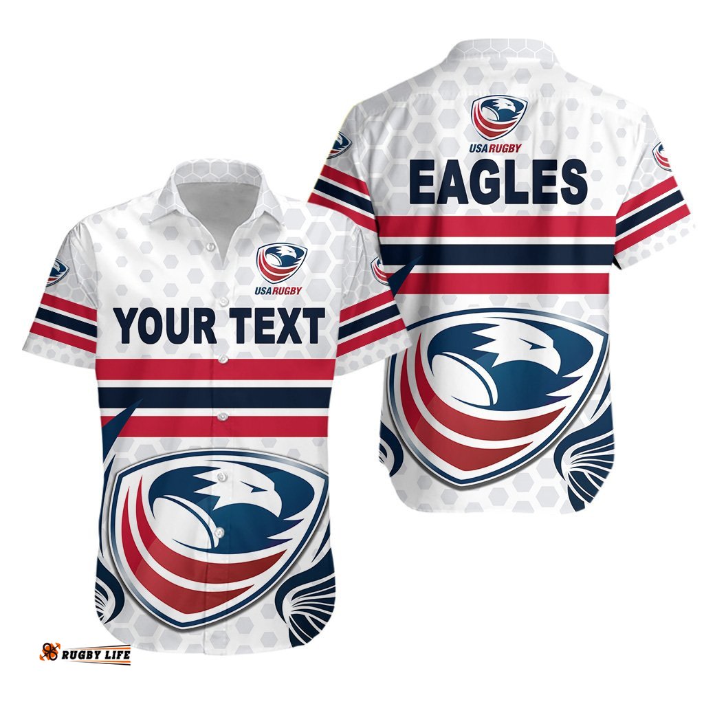 Custom Personalised USA Rugby Hawaiian Shirt Eagles Simple Style White