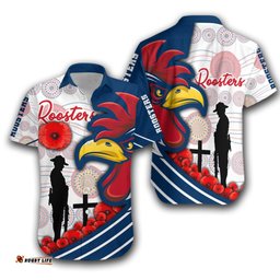 Australia Roosters Hawaiian Shirt ANZAC Day Three Tiles Style
