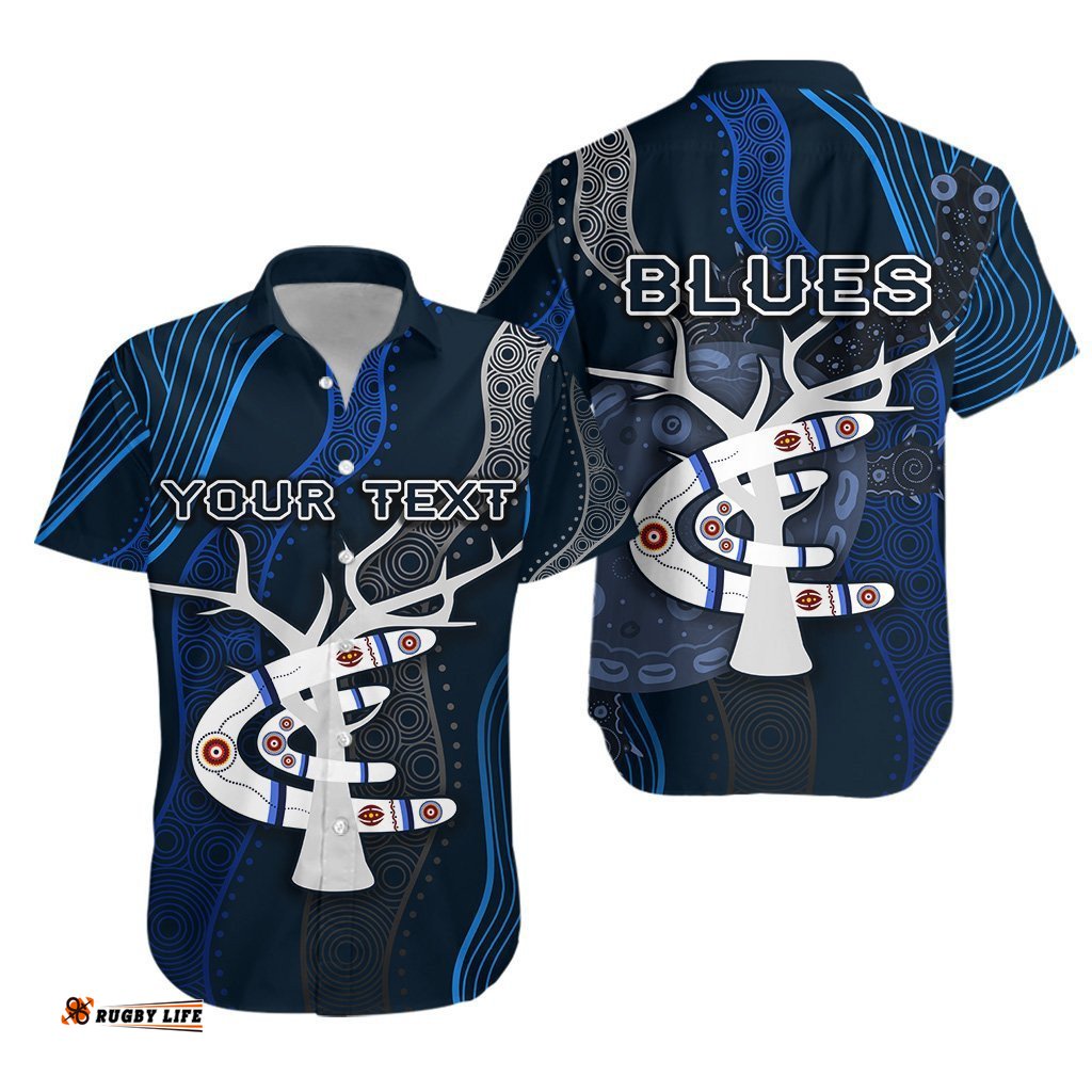 Custom Personalised Carlton Hawaiian Shirt Blues Free Style Indigenous
