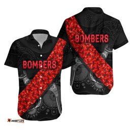 Essendon Bombers Hawaiian Shirt ANZAC Day Indigenous Black