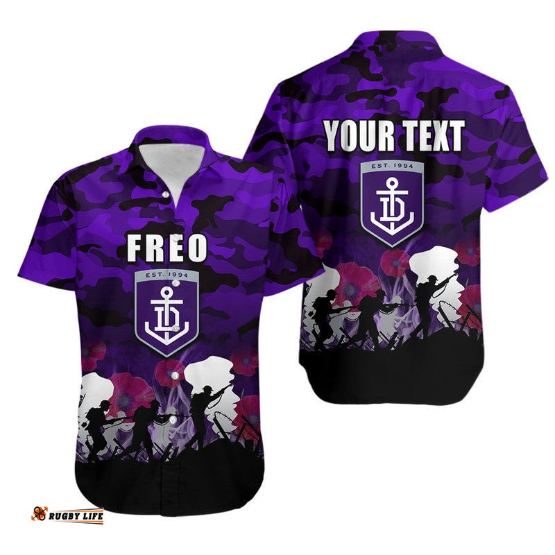 Custom Personalised AFL Anzac Day Hawaiian Shirt Freo Army Style