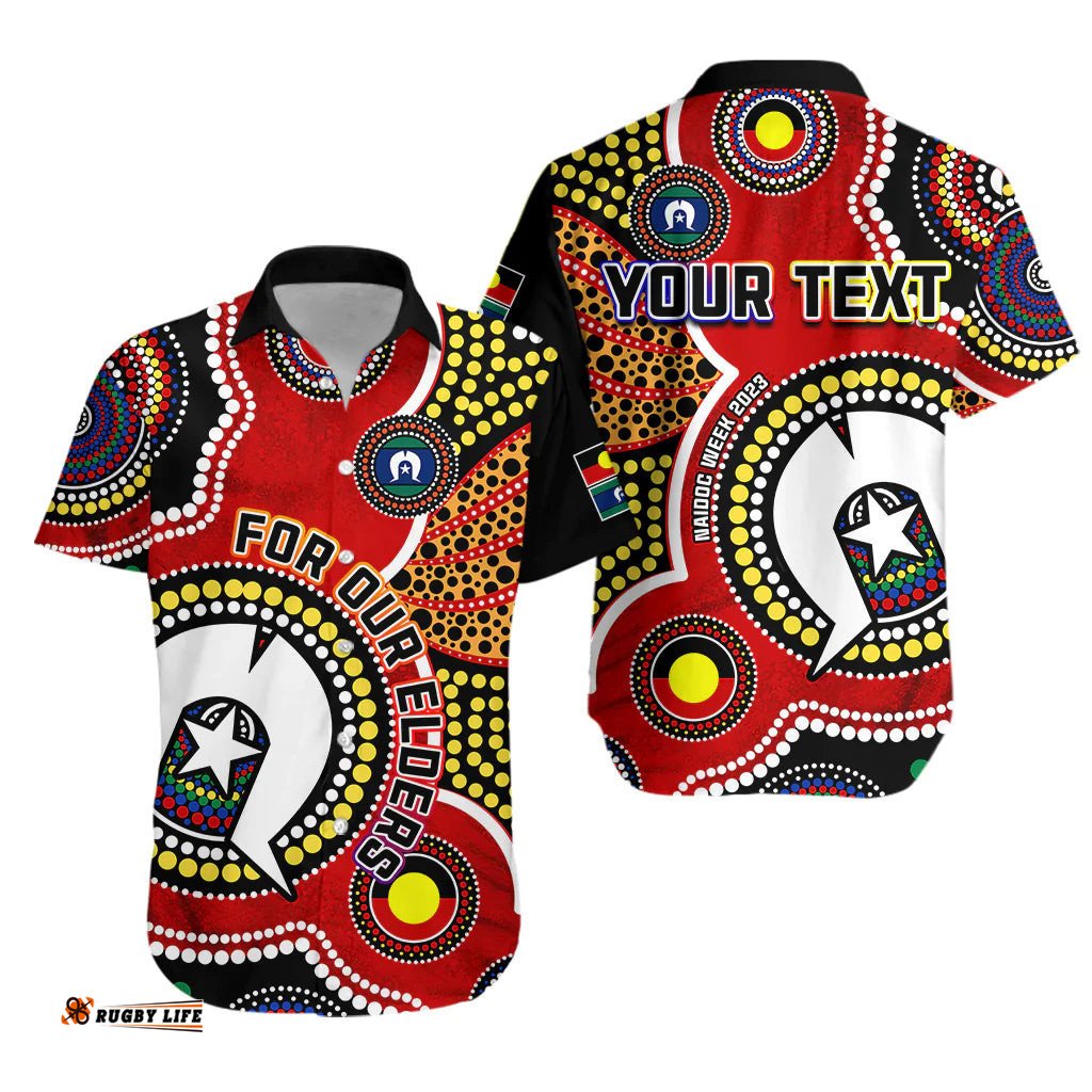 Custom Personalised Australia NAIDOC Week Hawaiian Shirt For Our Elders Aborigines and Islanders Flag