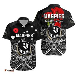 Magpies Football ANZAC Day Hawaiian Shirt Aboriginal Poppy Flowers