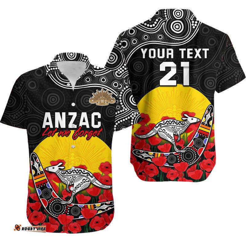 Custom Personalised Australia ANZAC Hawaiian Shirt Kangaroo Boomerang with Poppy