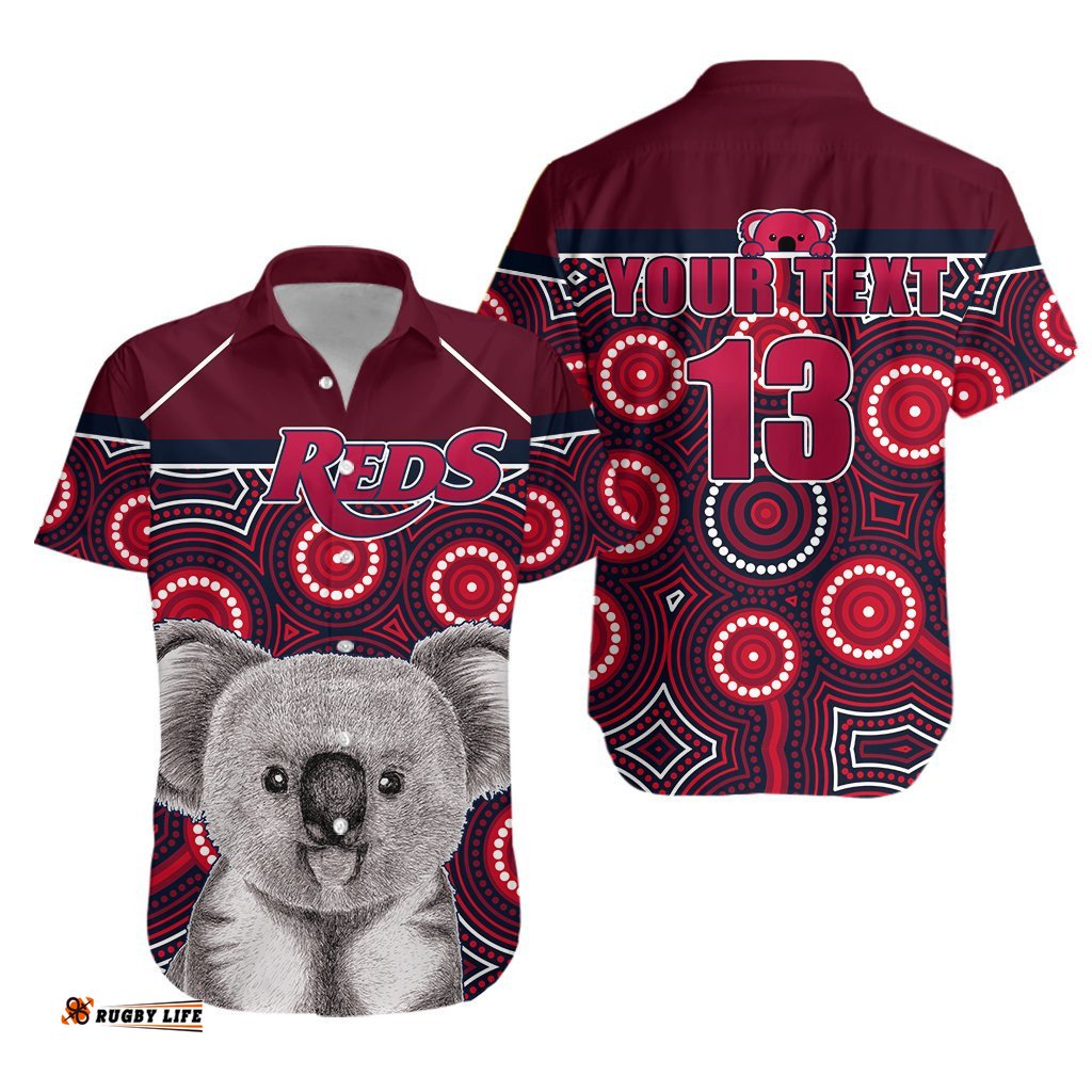 Custom Personalised Reds Rugby Australian Hawaiian Shirt Simple Indigenous Queensland Custom Text and Number