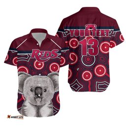 Custom Personalised Reds Rugby Australian Hawaiian Shirt Simple Indigenous Queensland Custom Text and Number