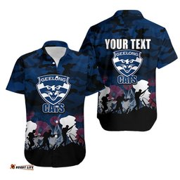 Custom Personalised AFL Anzac Day Hawaiian Shirt Cats Army Style