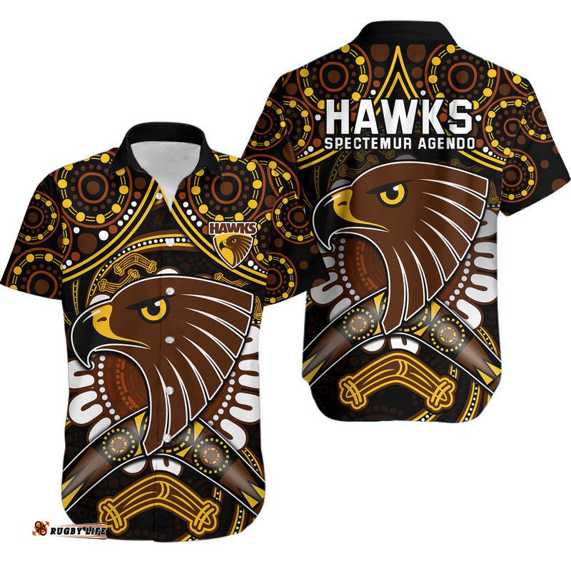 Hawks Football Hawaiian Shirt Boomerang Indigenous Dots