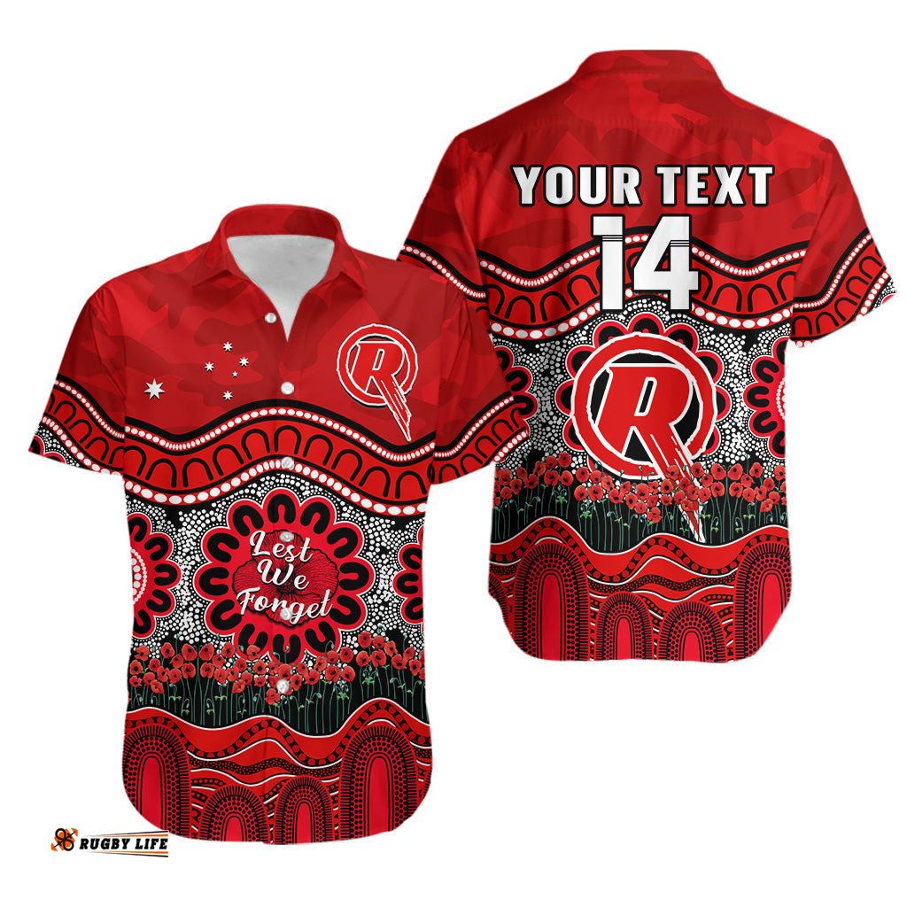Custom Text And Number Renegades Cricket ANZAC Hawaiian Shirt Melbourne Poppy Aboriginal Camouflage