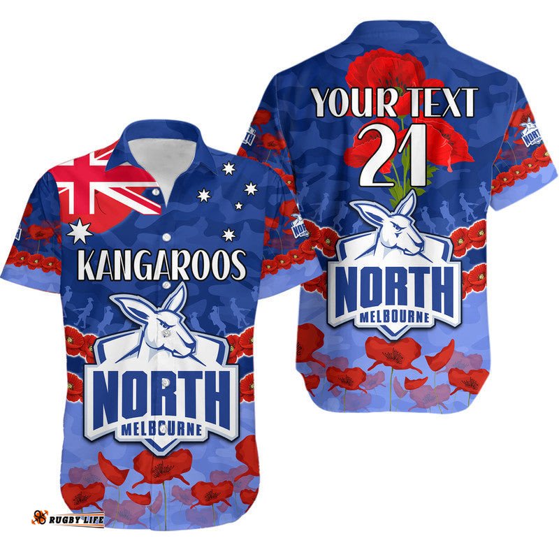 Custom Personalised Kangaroos Football ANZAC Hawaiian Shirt Lest We Forget
