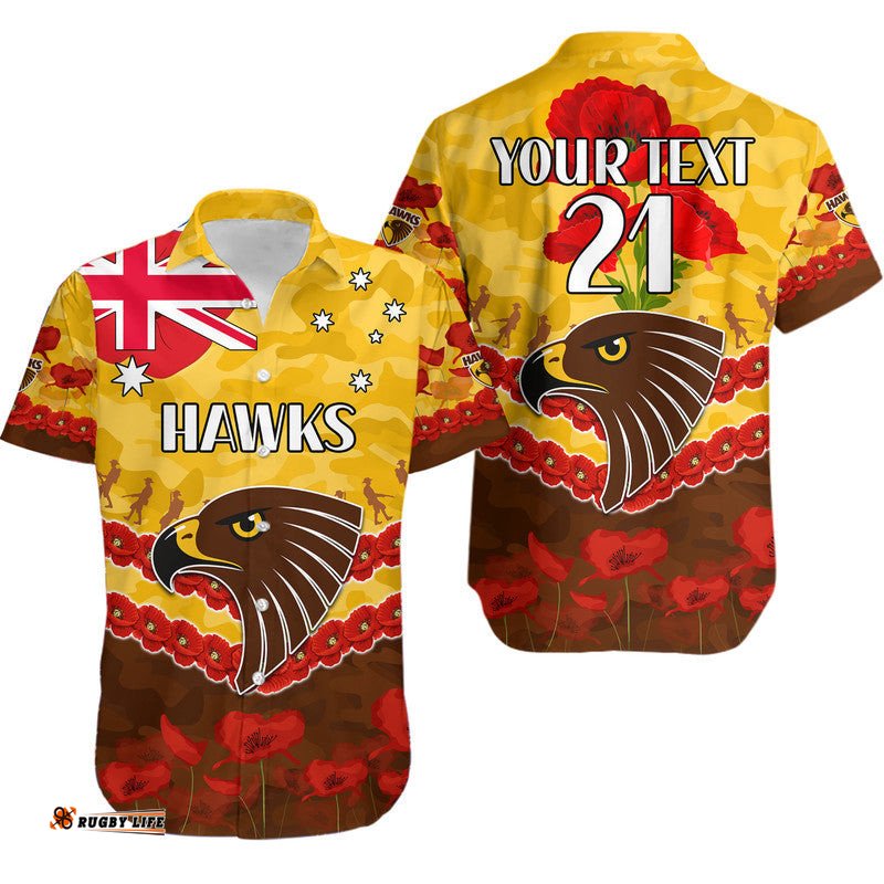 Custom Personalised Hawks Football ANZAC Hawaiian Shirt Lest We Forget