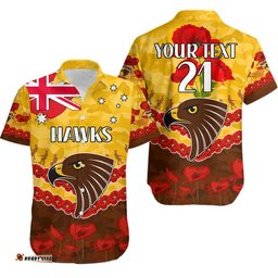 Custom Personalised Hawks Football ANZAC Hawaiian Shirt Lest We Forget